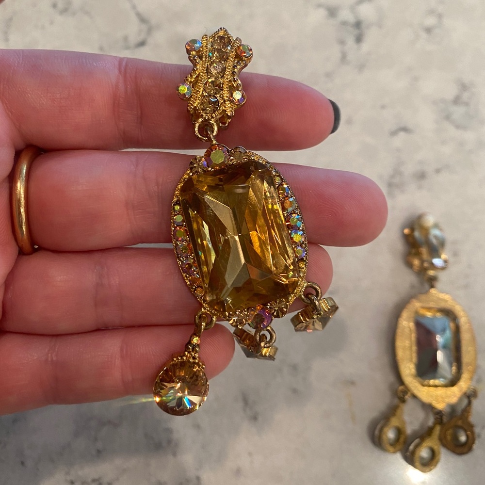 Gold Metallic Chandelier Clip On Earrings - Picture 4 of 11